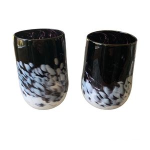 Set of 2 Handblown Black and White Drinking Glasses